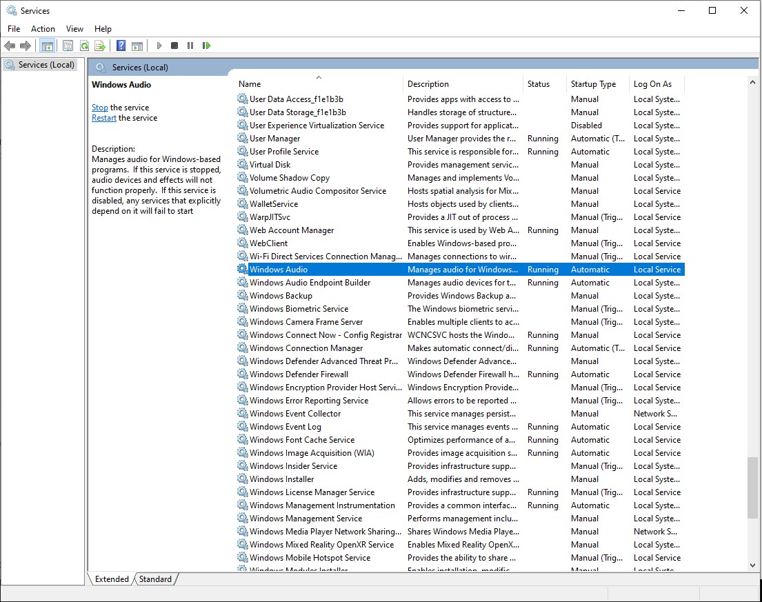 W10 misreporting Audio Service not running 2fbb5ca4-35a9-4e0f-aca3-0f72d37557b1?upload=true.jpg