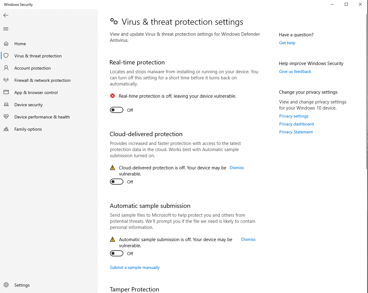 Windows Defender Status: Unknown, Realtime protection cant be turned on and same as the... 301eb717-b4ab-4d43-9631-580e27daedf8?upload=true.png