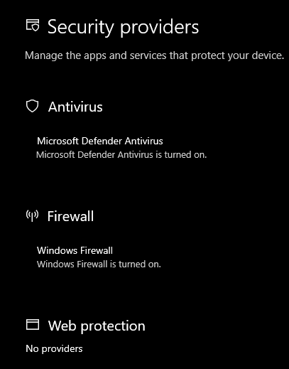 Windows Security > Virus & threat protection > Manage providers > Web protection: No providers 309853d1607528842t-web-protection-provider-untitled.png