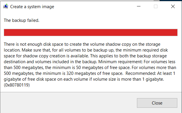 windows 10 pro backup fail: Not enough disk space to create the volume shadow copy on the... 31ff4053-81b7-48e2-80bc-87c1046f76f9?upload=true.png