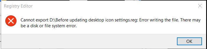 Error message after attempting to export registry 32996473-e457-4610-a634-ac07e1ad6119?upload=true.jpg