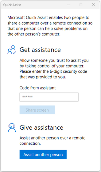 Quick Assist now working after installing Windows 11 23H2. Error code 1002. 329x561?v=v2.png