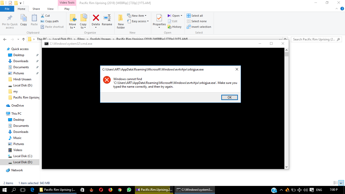 Windows Cannot Find C Users Art Appdata Roaming Microsoft Windows Evrtvhjw Srbigjue Exe