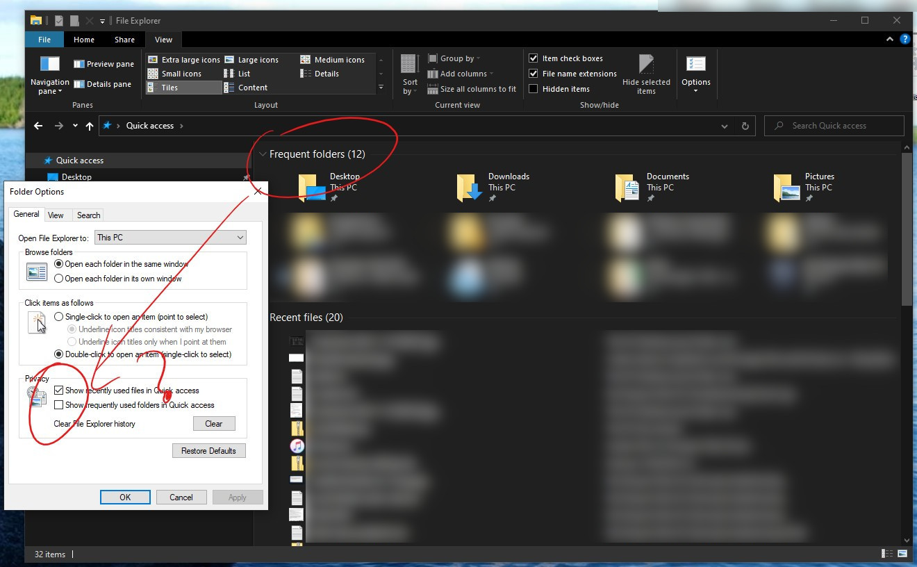Folder Option - "Show frequently used folders in Quick access" - has no effect. 33c6acd7-00b6-4655-b48a-99c5ae7f8904?upload=true.jpg