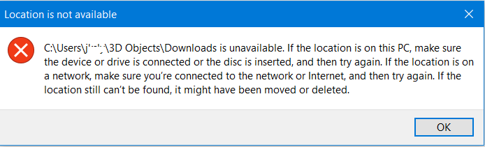 So i accidentally deleted all of my visual files and when i go to download them again it... 340910d1626687464t-accidentally-deleted-downloads-folder-location-error-message.png