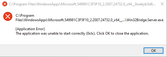 Win32Bridge.Server.exe unable to start correctly 3409e42b-238d-4c8b-955c-e428d1ac99a7?upload=true.png