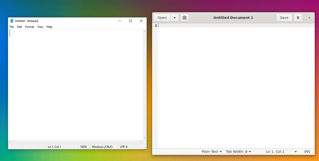 Notepad running next to gedit using the initial WSL GUI app support 344wqlx79xv61.png