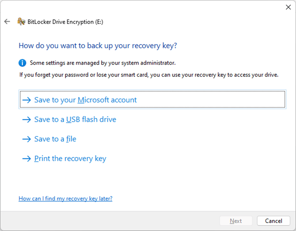 Find the relevant MS account containing BitLocker Recovery Key information 351157f2-bdc5-4a7b-ba0b-9bdb654845ac?upload=true.png