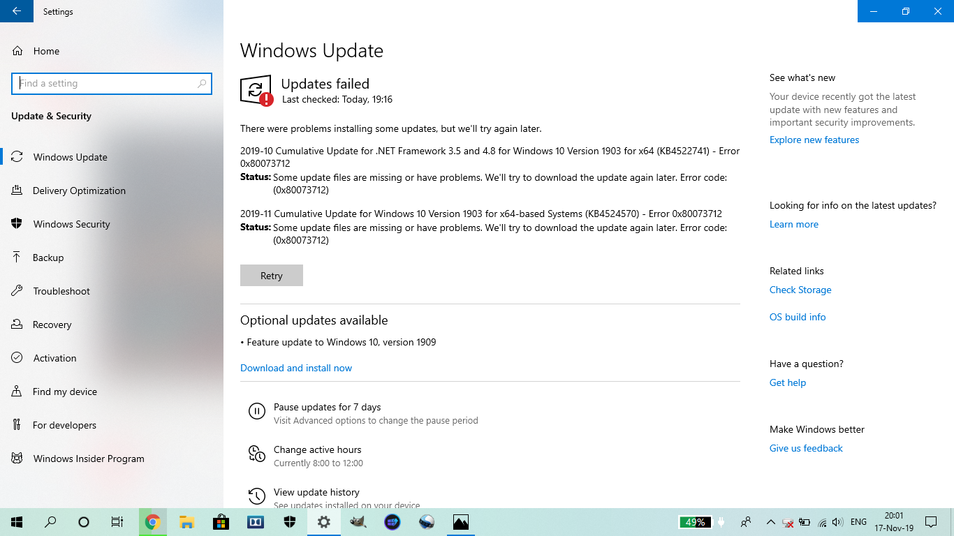 My laptop won't update to 1909 or the new version of .NET Framework 354c8cf9-d260-4119-8055-e8a6e3b962e6?upload=true.png