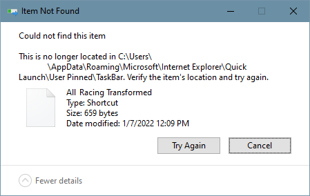 Since this morning after update my taskbar is remaining black. I can't get access to... 359132d1644237642t-pinned-icons-taskbar-but-no-pinned-shortcut-files-remain-taskbar_error.png