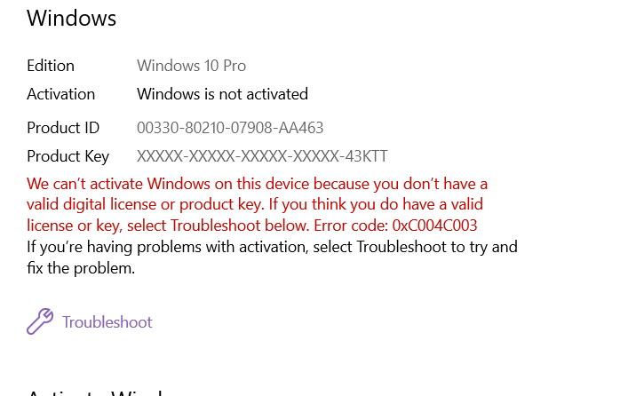 Can T Activate Windows 10