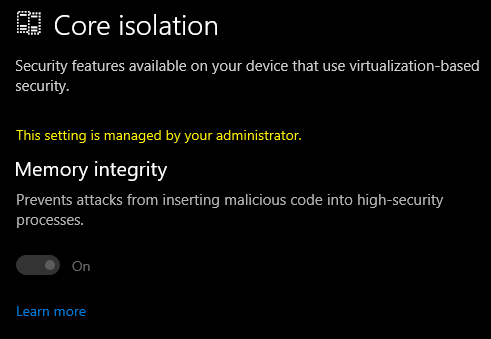 My device security memory integrity under core isolation is turn off how do I turn it back... 362710d1647950185t-cant-turn-core-isolation-memory-integrity-core-isolation.png