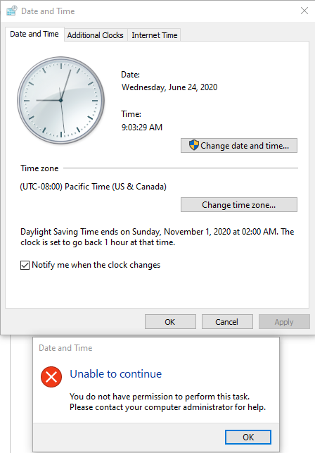 Windows 10 Home Edition - Change TIme Zone - Unable to Continue - Contact Administrator 371fbe75-4d67-4825-8c5c-6dd81e2b846e?upload=true.png