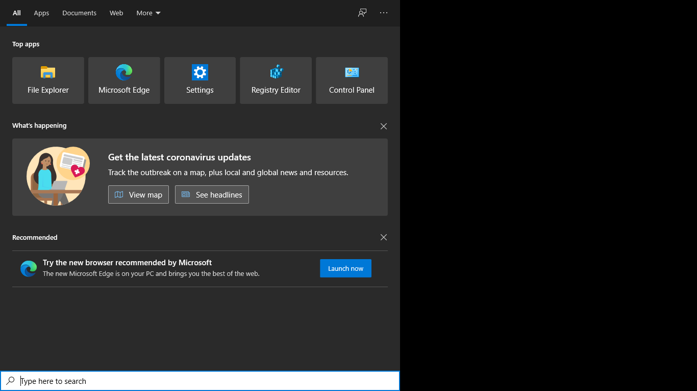 Start menu appearing with Black Background Screen in Windows 10 May Update 2020 38108b05-323a-48ab-8f6a-6dfbe837d908?upload=true.png