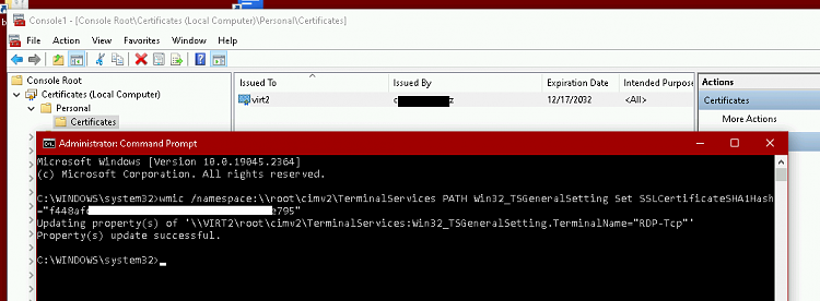 Port forwarding Remote Desktop RDP and installing SSL Certificate? 381726d1671799545t-how-use-own-ssl-certificate-rdp-server-2022-12-21_rdp_wmic_succesful.png