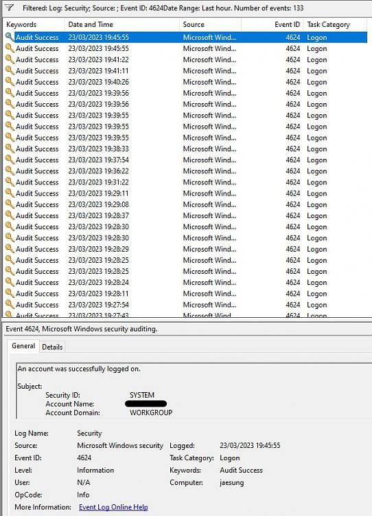 Per Event Viewer ID 4624: 1,600 Logons in 3 Days.  How is this possible? 387933d1679601330t-133-logon-events-id-4624-1-hour-should-i-worried-screenshot-2023-03-23-195330.jpg