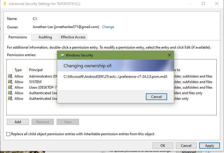 Total Permissions reset for Windows 10 default permissions on local drive C:\. Icacls.exe... 39195e7d-53c6-4c40-9b4d-22bb42064609?upload=true.png
