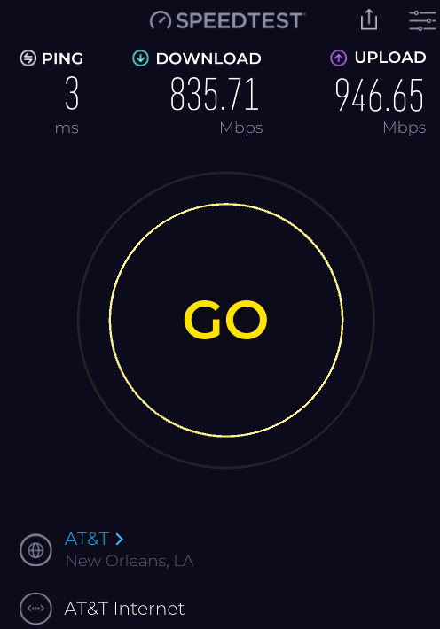 Internet speed test results any browser very slow.  When tested with app, get 10x higher... 393187d1688227797t-testing-internet-speed-speedtest-app.png