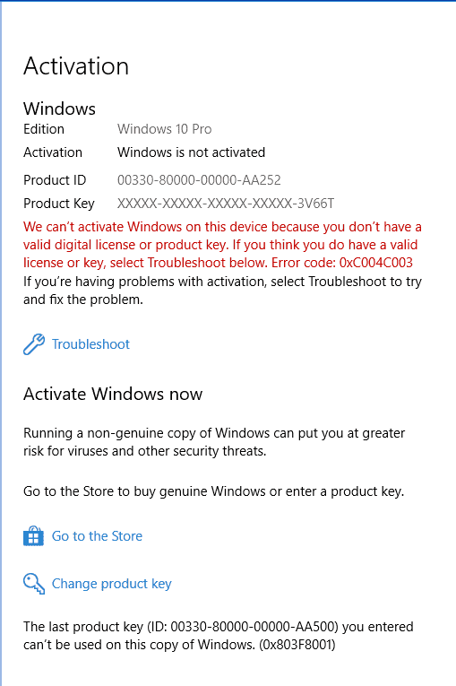 Windows 10 Pro Free Upgrade Saying License Is Invalid After