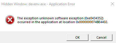the exception unknown software exception 0xe0434352 error when start visual studio 2019 39d4639a-f57b-42ff-bd04-7d8319295ba8?upload=true.png
