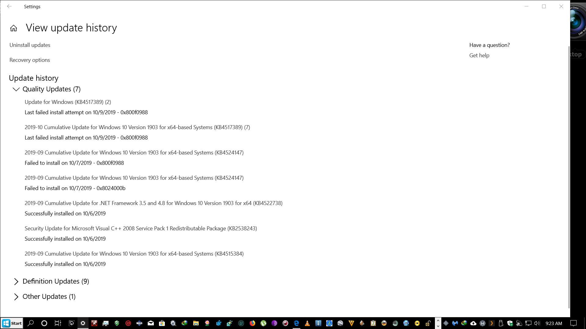 Update for Windows K84517389 & KB4524147 Failed Install Attempt from 10/7/19 to 10/9/19 39e59034-7e5a-46c3-8acf-07616055c8aa?upload=true.jpg