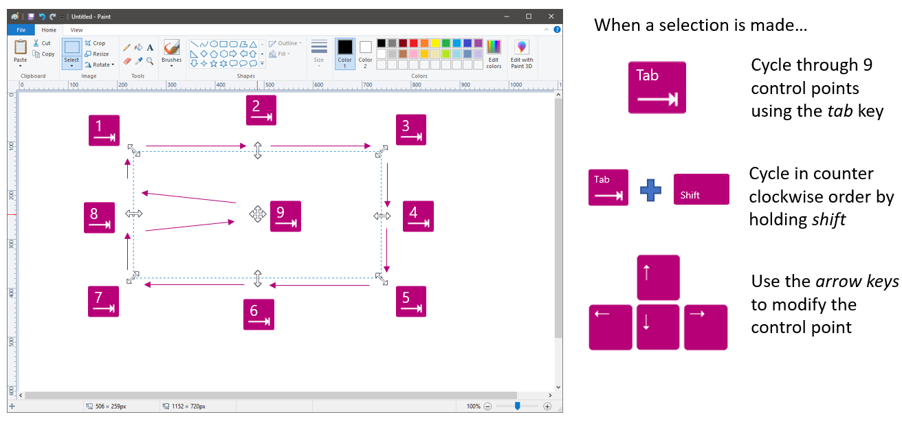 New Microsoft Paint Accessibility Features in Windows 10 version 1903 3_SelectionControls.png
