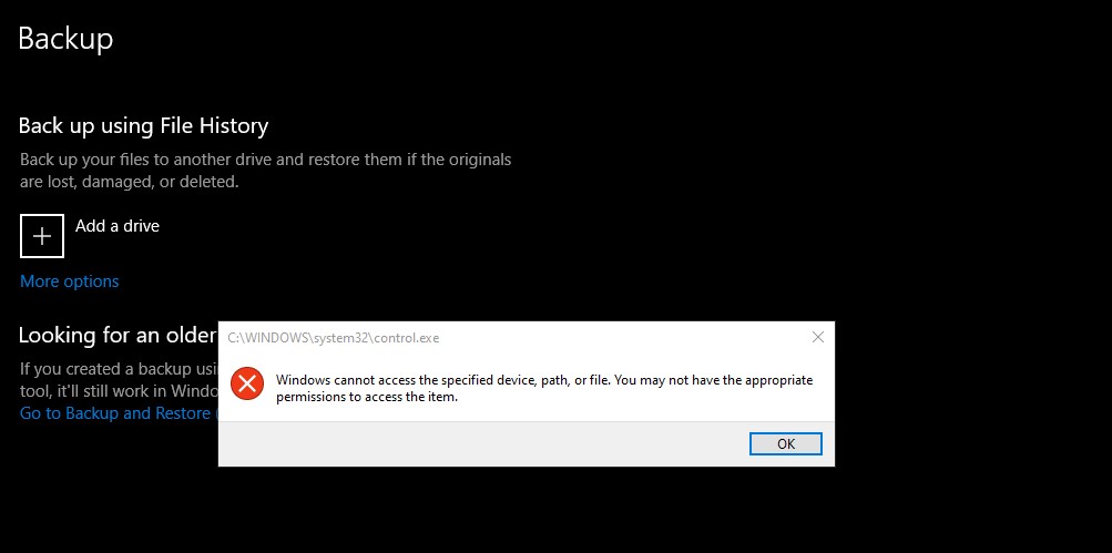 Cannot access to backup and restore(windows 7) in windows 10 3a8e4d17-04d7-4778-9051-b4b70a7effb2?upload=true.jpg