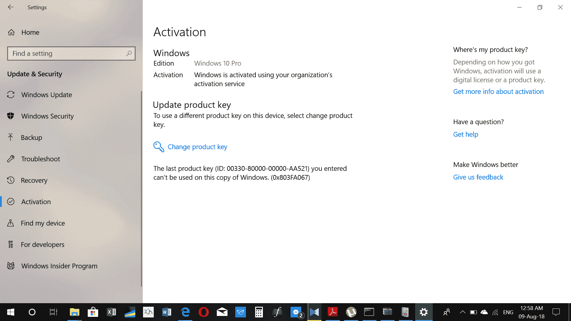 Windows is 10 pro. It's showing it is activated but im continuously getting " windows... 3b56f858-8963-41c3-b7e3-86a6687b6a5c?upload=true.png