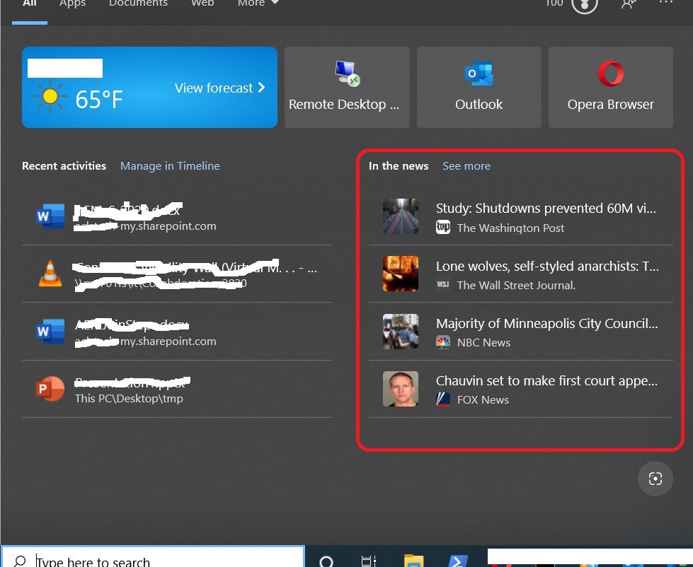 How do i get rid of the news feed in the search field? 3b7cf95a-46bc-4509-8853-7e3aeedb42ff?upload=true.jpg