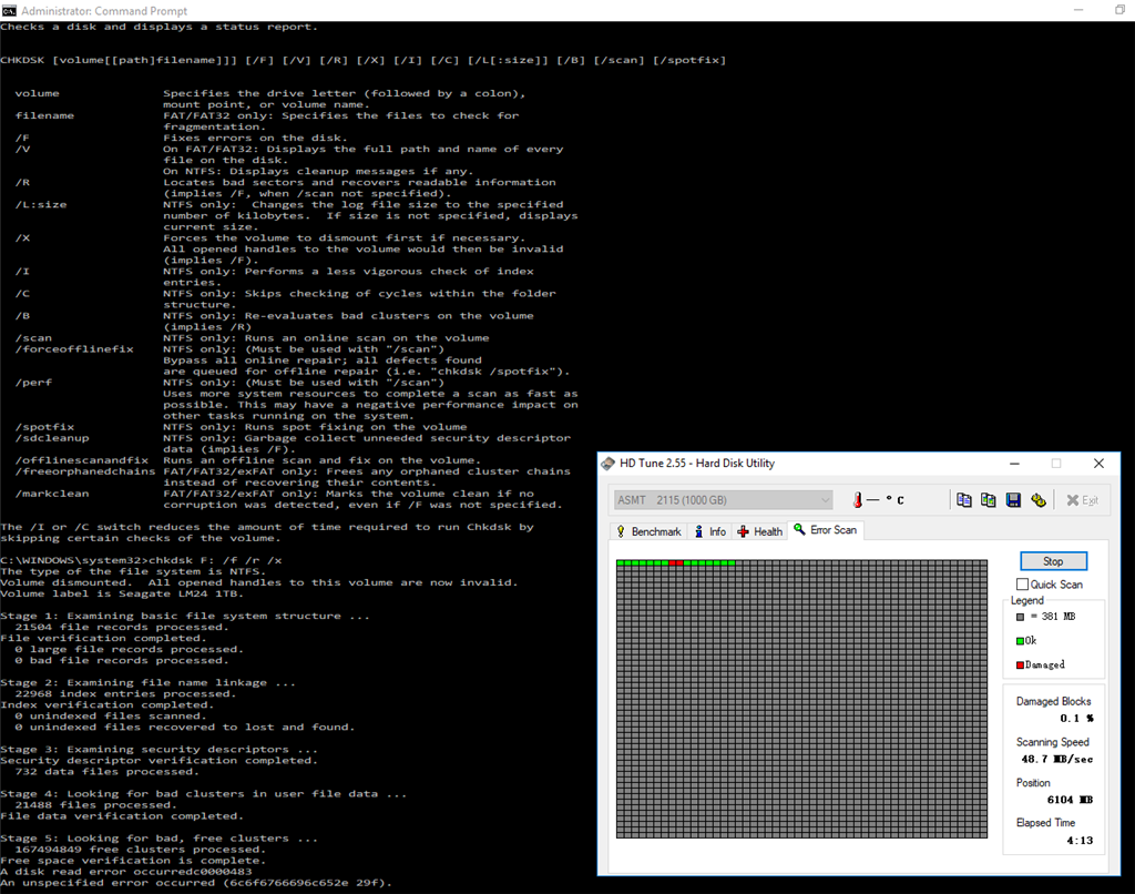 chkdsk returning 2 unspecified errors 3b8125d4-beaa-416c-a789-1ddee60d8b19.png