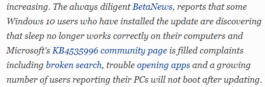 Reports of new Windows 10 bugs, Crashes, BSOD by muliple news articles outlet and more. 3c3c9e42-e1dc-4cc4-8d01-0fedc36c6d0f?upload=true.png