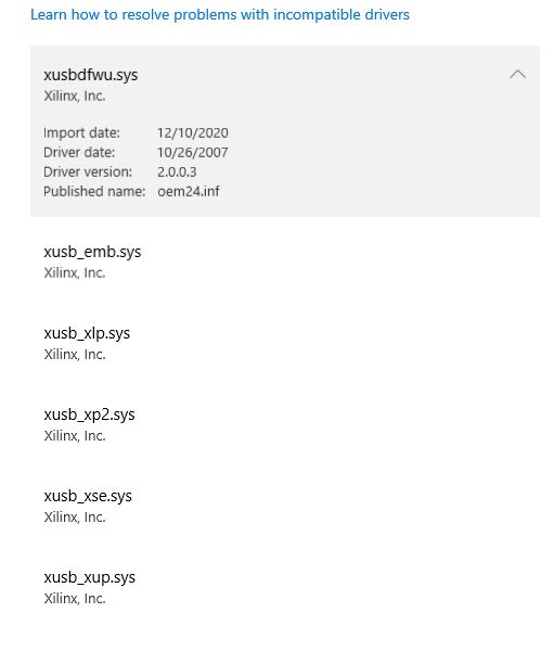 Core Isolation Memory Integrity fails to enable because of incompatible driver Xilinx 3de2f010-4efe-4ca1-9ad9-413e5f667019?upload=true.jpg