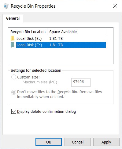 I can't send files to the recycle bin in Windows 10. 3ded8207-f412-4c15-a0ef-cd9fc4f3a04f?upload=true.jpg