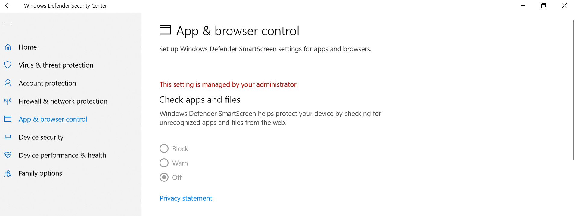 "This setting is managed by your administrator" - Apps & Browser Control under Windows... 3dfb3a29-484b-4d83-9c6c-15d14effb6b3?upload=true.png