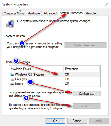 Restore point cannot be configured or created after C drive recovery 3eaf6290-498f-4f5e-b3c0-1e5b158ad1c8?upload=true.png