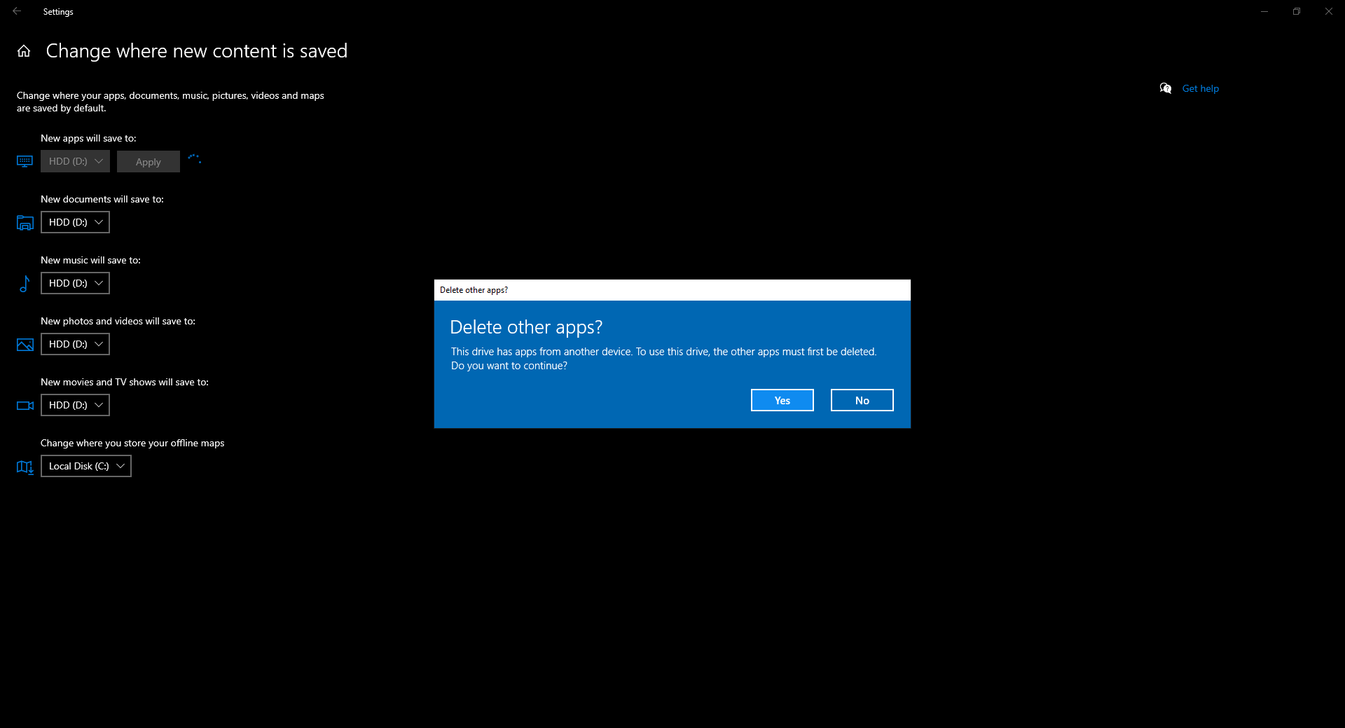 Cannot install games on different drive or change where new apps are saved 3ee9e024-f6fe-432c-b0bb-d30c4babedcf?upload=true.png