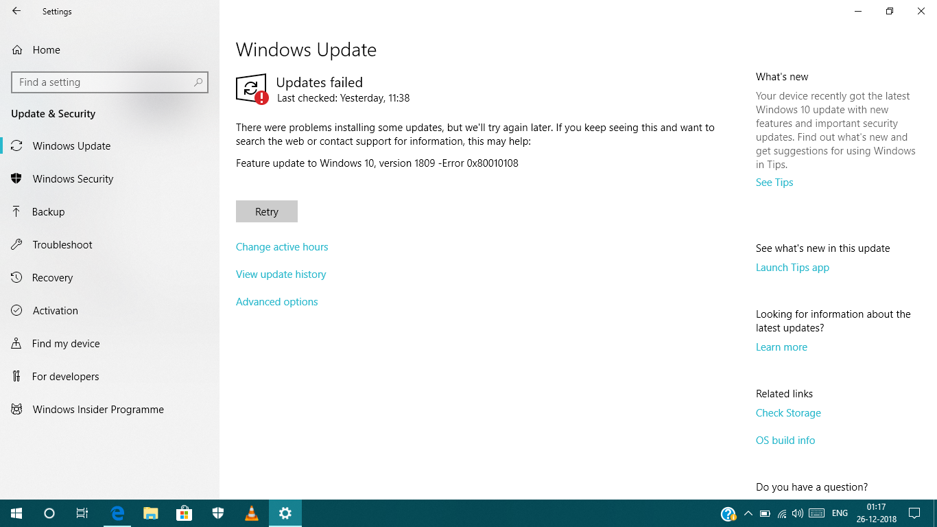 getting error message 0x80010108 while installing window update 1809 3f7bd19a-2eb2-467d-97ae-dcfc59d60fea?upload=true.png