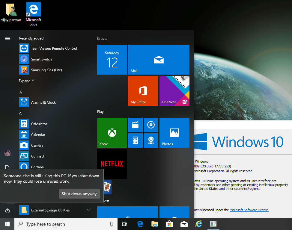 Windows 10 latest version 1809 shutdown problem , without signin another account it shows... 3f843a53-cc07-43d4-ba20-638da4319d55?upload=true.png
