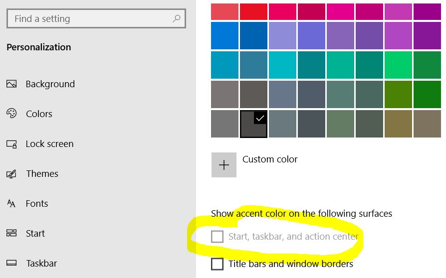 How to make the Windows 10 taskbar black again - does not work 3fe27630-b472-425f-a2ff-624d6a0388a8?upload=true.jpg