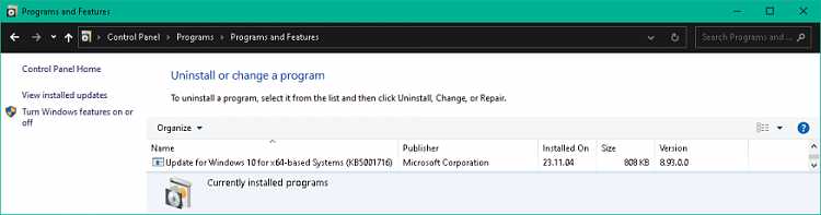 Windows 10 Update & OneDrive Issues KB5034441, KB5001716, 0x8004de44 400106d1699150119t-kb5001716-update-issues-installd.png