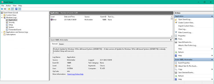 Windows 10 Update & OneDrive Issues KB5034441, KB5001716, 0x8004de44 400108d1699150119t-kb5001716-update-issues-evntview.png