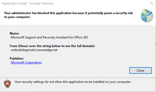 Security warning when installing Office Diagnostics 40445404-c279-4efc-b077-e45b0a410db6?upload=true.png