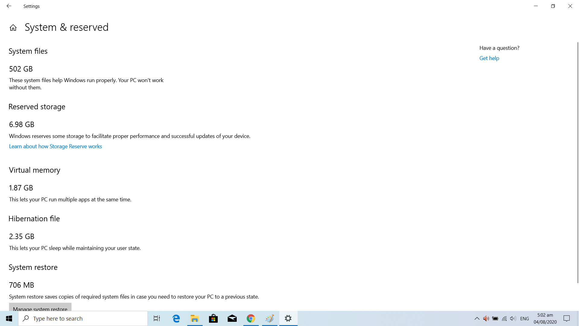 Hi!! My disk says that windows 10 consume 502Gb but it is just newly install windows. 40523a93-0b74-4fc1-a9d3-789a4401c6e3?upload=true.png