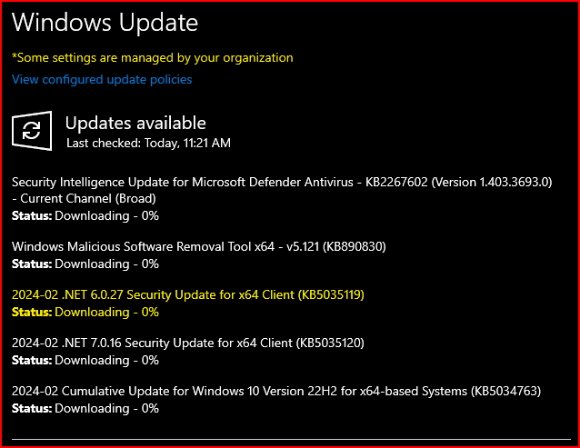 cannot update 2024-11.NET 6.0.36, repeated attempts made. Reasons? I have a 5 year old... 405477d1707852543t-net-february-2024-updates-net-8-0-2-7-0-16-net-6-0-27-a-.net6027.png