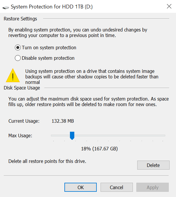 Windows 10 System Protection settings. 4127b363-8595-49ce-bff0-52229d9f3fd3?upload=true.png