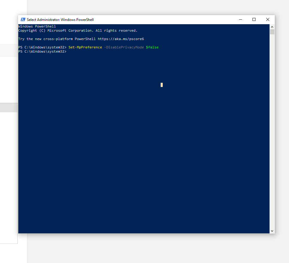 Command: "  "Set-MpPreference -DisablePrivacyMode $True" ? 41c530df-d720-4569-8976-4223741e2097?upload=true.png