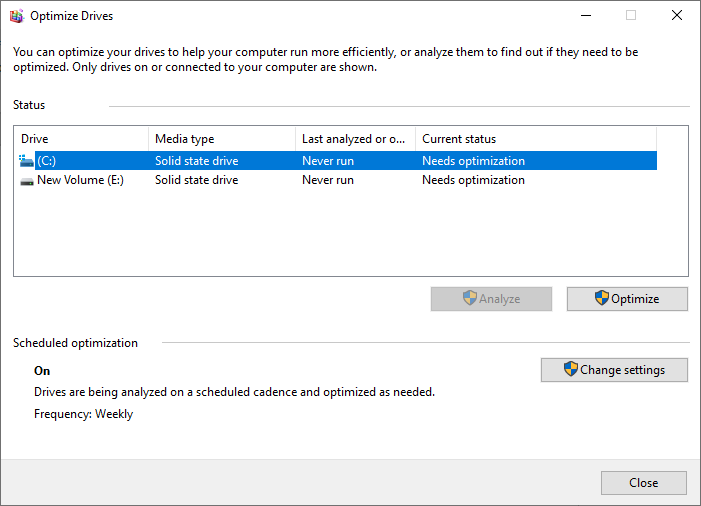optimize drives the current status will keep saying needs optimization even thou it was... 41f6e083-00cc-4201-9046-0c28eebc8452?upload=true.png