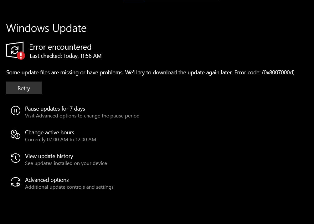 Latest Windows cumulative update not getting installed. Keeps giving an error. 421b229a-fa18-48b4-add6-21c6a754722d?upload=true.png