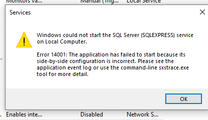 SQLExpress server does not exist or access denied - Windows could not start SQL server... 44d3e98e-09b3-4145-a012-4fc3532acdd9?upload=true.png