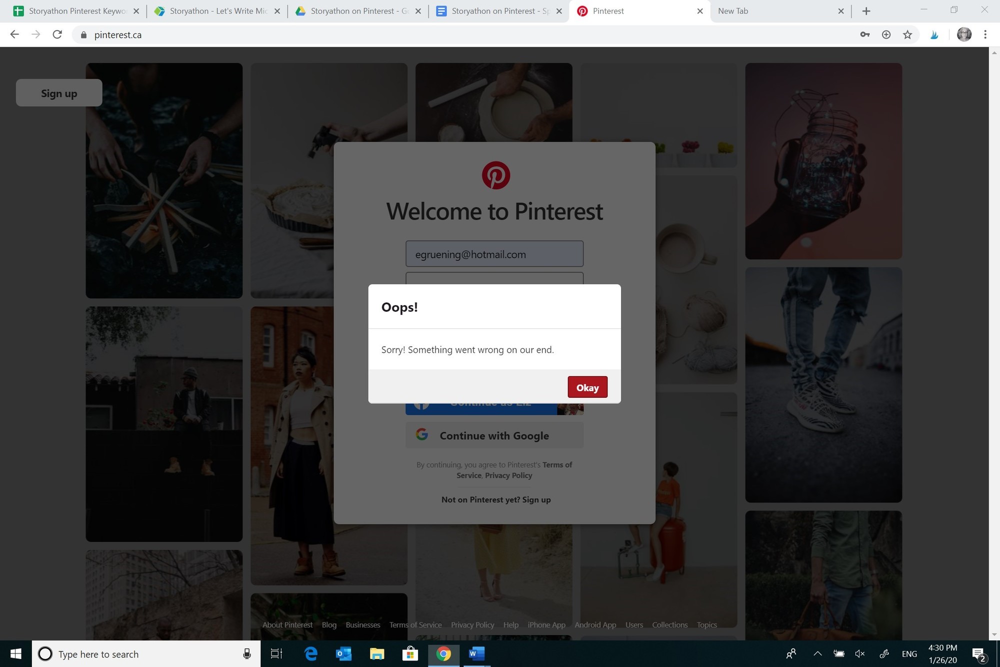 Pinterest will not let me login into it's platform on my Surface Pro. I can login on all... 4577ab03-8eb6-4271-8f8f-f64ee039b149?upload=true.jpg